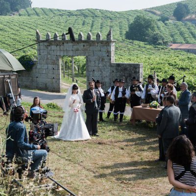 Eva Fernández y Carlos Blanco en la grabación de 'Fariña'