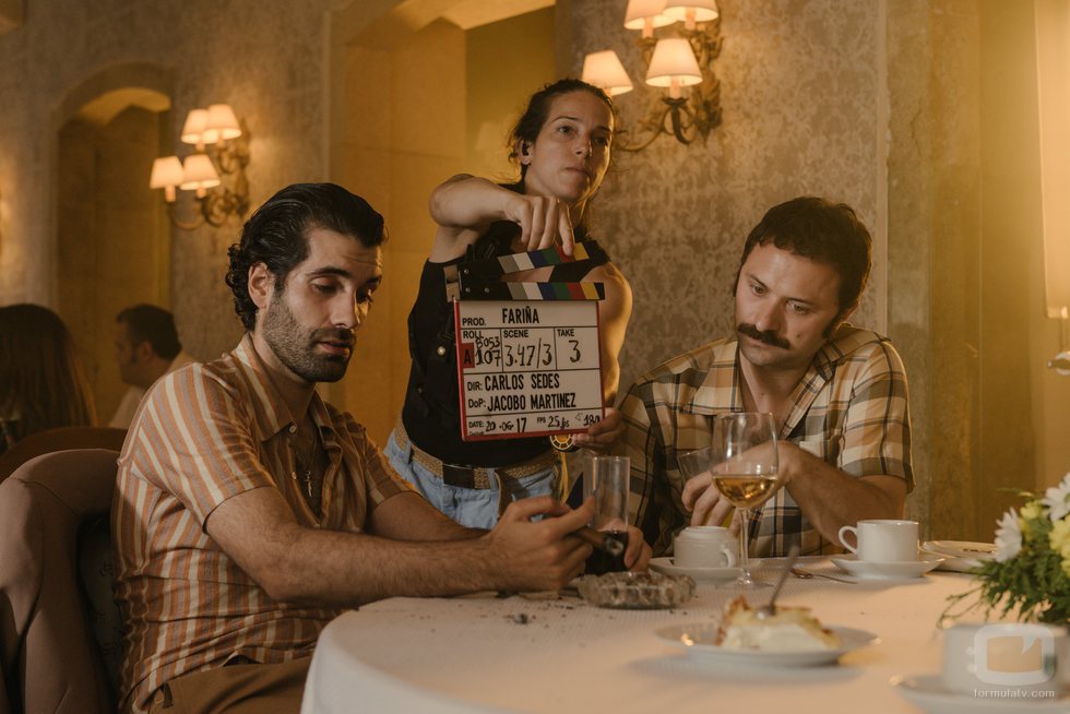 Tamar Novas y Fran Lareu en la grabación de 'Fariña'