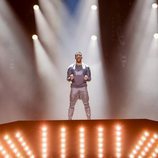 El representante de Austria en Eurovision 2018 Cesár Sampson, en el primer ensayo