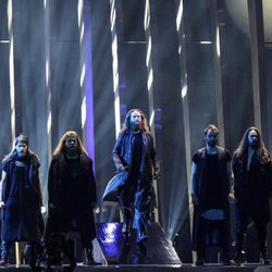 Rasmussen, los representantes de Dinamarca, en su primer ensayo de Eurovisión 2018