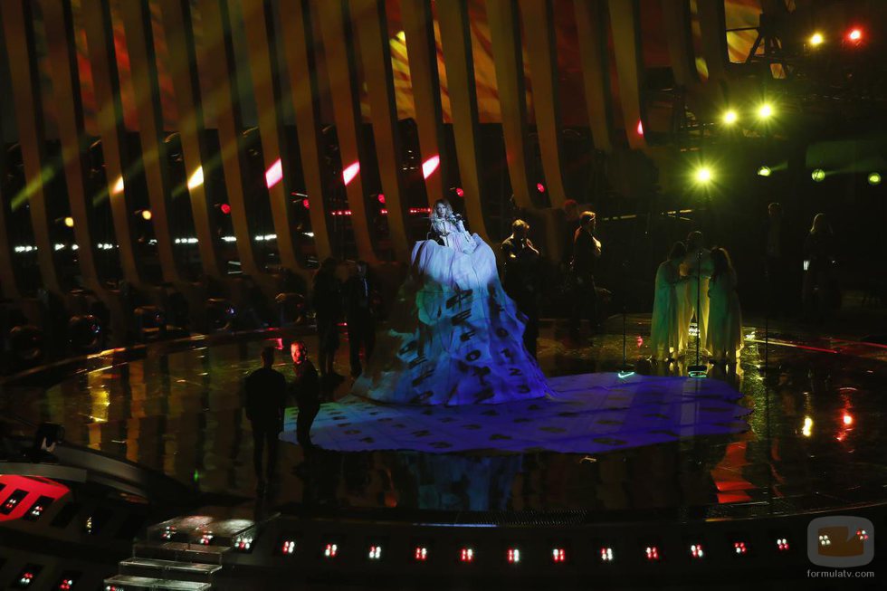 La representante de Rusia, Julia Samoylova, en su primer ensayo de Eurovisión 2018