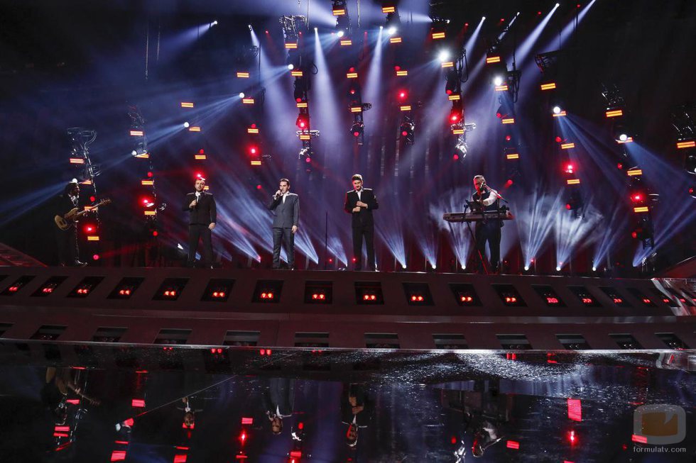 Los representantes de Georgia, Iriao, en su primer ensayo de Eurovisión 2018