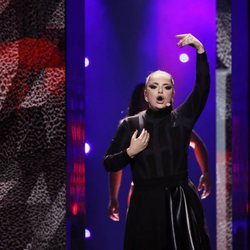 La representante de Malta, Christabelle. en su primer ensayo de Eurovisión 2018