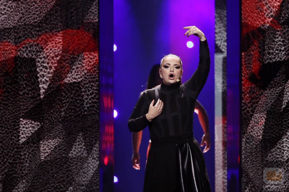 La representante de Malta, Christabelle. en su primer ensayo de Eurovisión 2018