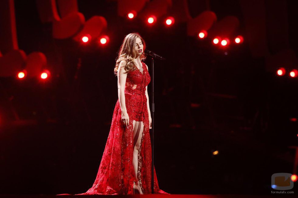 La representante de Letonia, Laura Rizzotto, en su primer ensayo de Eurovisión 2018
