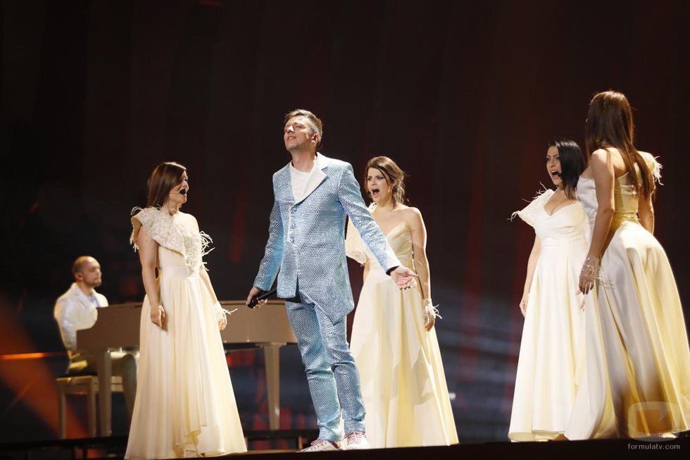 Vanja Radovanovic, representante de Montenegro, en su primer ensayo de Eurovisión 2018