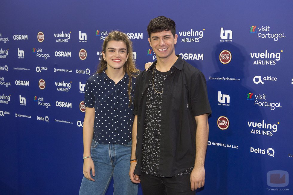 Amaia y Alfred en la rueda de prensa posterior a su ensayo en Eurovisión 2018