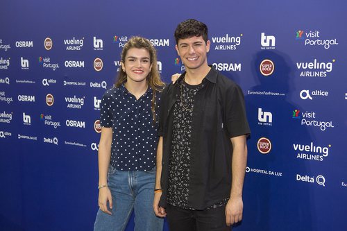 Amaia y Alfred en la rueda de prensa posterior a su ensayo en Eurovisión 2018