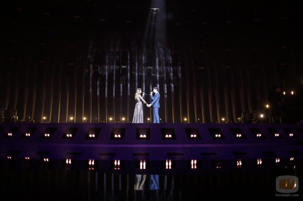 Amaia y Alfred cantando "Tu canción" en el segundo ensayo de Eurovisión 2018