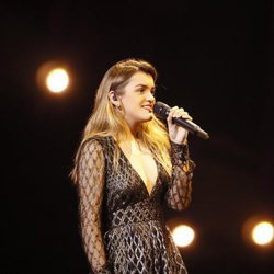 Amaia durante el segundo ensayo sobre el escenario de Eurovisión 2018