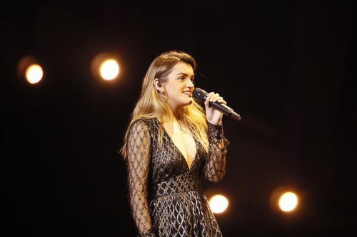 Amaia durante el segundo ensayo sobre el escenario de Eurovisión 2018