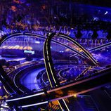 Visión trasera del escenario de Eurovisión 2018 en el Altice Arena