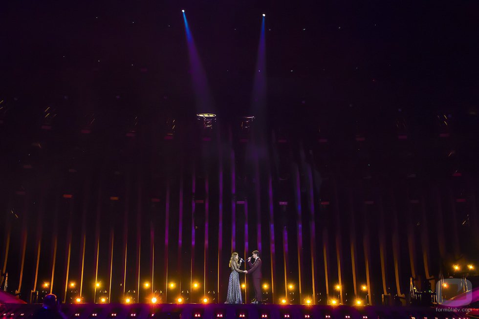 Amaia y Alfred en el ensayo general de la gran final de Eurovisión 2018