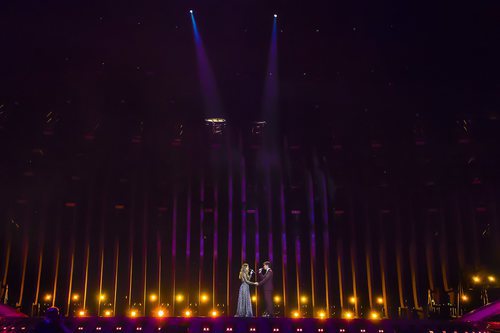 Amaia y Alfred en el ensayo general de la gran final de Eurovisión 2018
