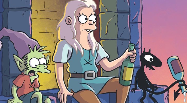 Bean, Elfo y Luci bebiendo en la ventana del castillo de Dreamland en '(Des)encanto'