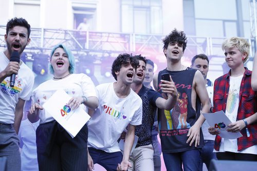 Los pregoneros del Orgullo LGBT de Madrid 2018 en la plaza Pedro Zerolo