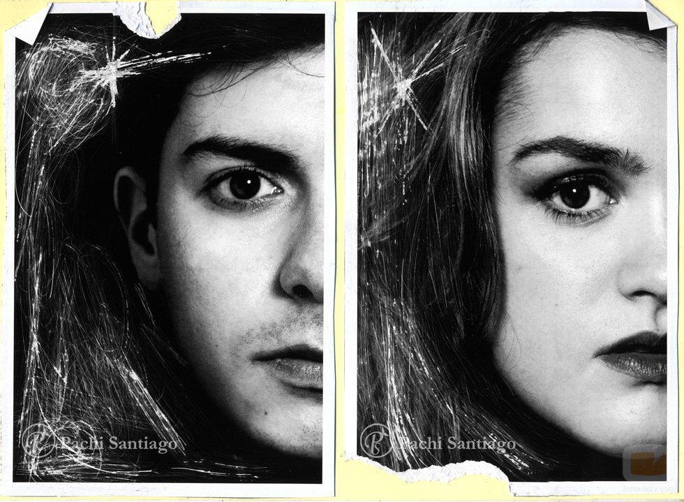 Mitad del rostro de Alfred y mitad del rostro de Amaia en "El alma de Almaia"
