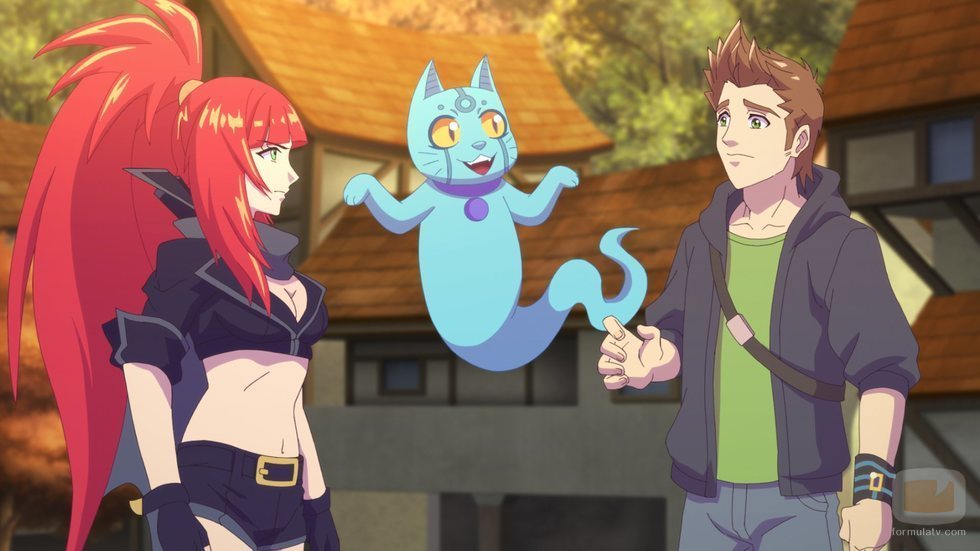 Rubius, junto con la guerrera Saruka y el fantasma Slimmer, en 'Virtual Hero'