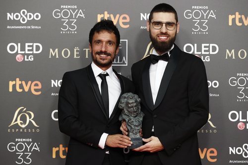 Julio Pérez del Campo y Carlos Bover con su Goya 2019 a Mejor corto documental por "Gaza"