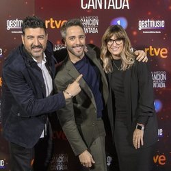 Roberto Leal, Noemí Galera y Tony Aguilar en la presentación de 'La mejor canción jamás cantada'