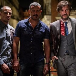 Nene, Isak Férriz y Daniel Grao durante la segunda temporada de 'Gigantes'