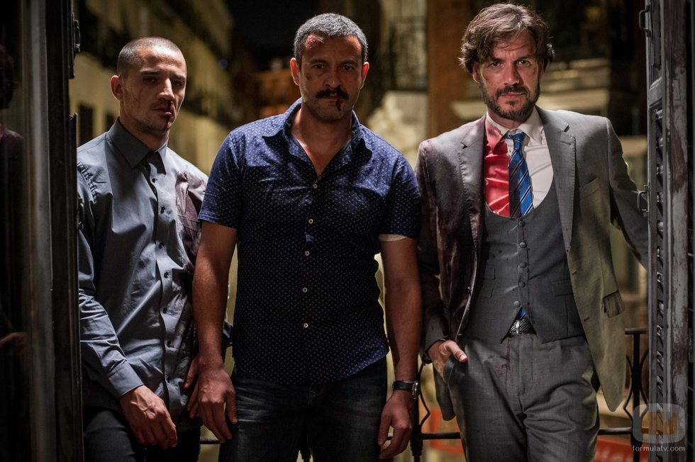 Nene, Isak Férriz y Daniel Grao durante la segunda temporada de 'Gigantes'