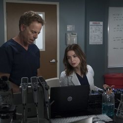 Greg Germann y Caterina Scorsone en la temporada 15 de 'Anatomía de Grey'