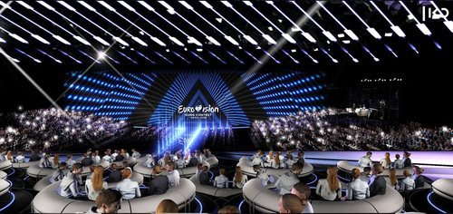Vista frontal del escenario de Eurovisión 2019 desde la Green Room 