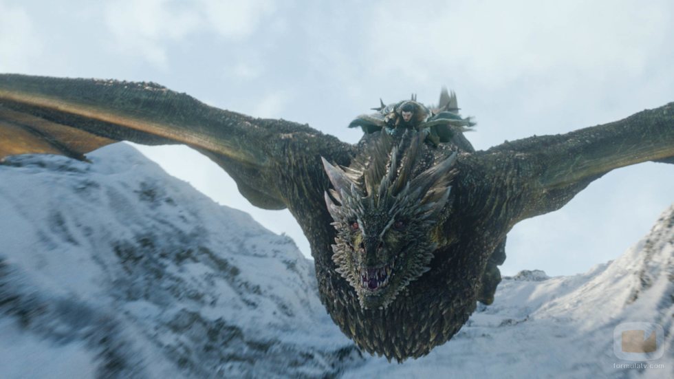 Jon Nieve monta a Rhaegal en el 8x01 de 'Juego de Tronos'
