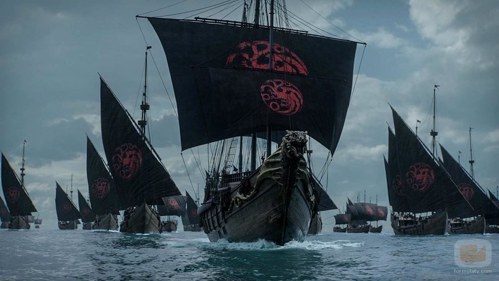 Una flota con estandartes targaryen surca el mar en el 8x04 de 'Juego de Tronos'