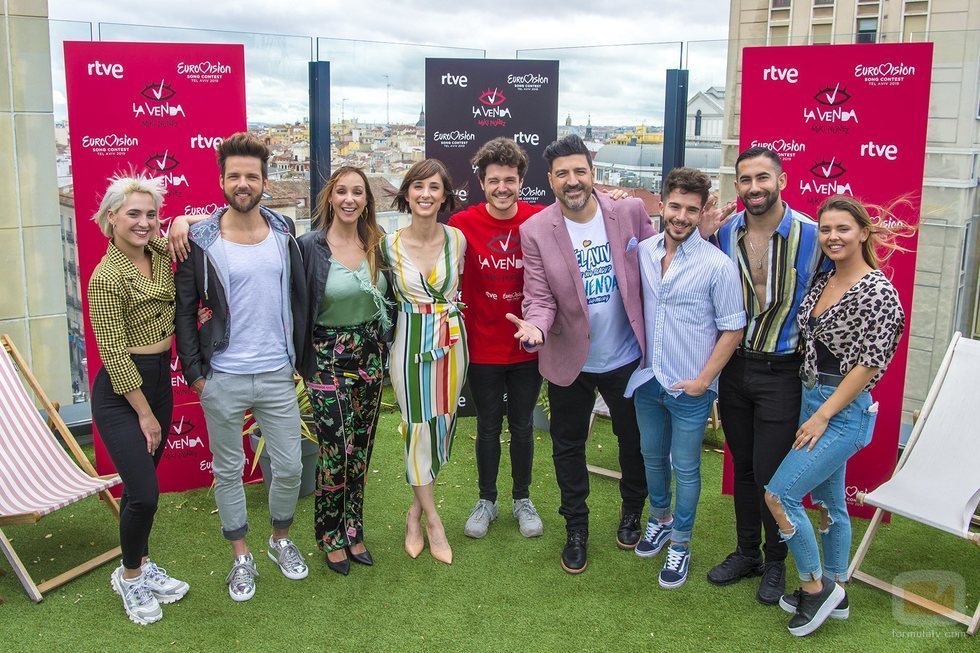 Miki Núñez y sus bailarines para Eurovisión 2019, junto a Tony Aguilar, Julia Varela y Mamen Márquez
