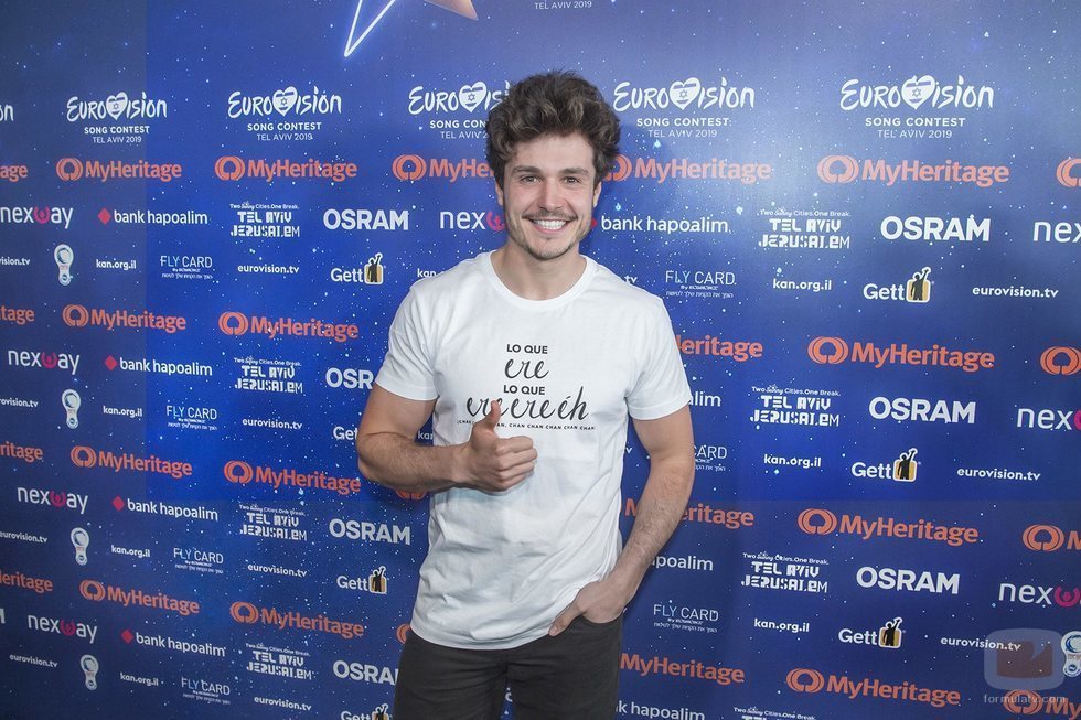 Miki Núñez en la rueda de prensa después del primer ensayo de Eurovisión 2019