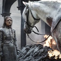Arya frente a un caballo blanco en el 8x05 de 'Juego de Tronos'