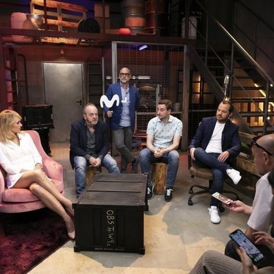 Fernando Jerez, Javier Pons, Ángel Martín y Patricia Conde, en el plató de 'Dar cera, pulir #0'