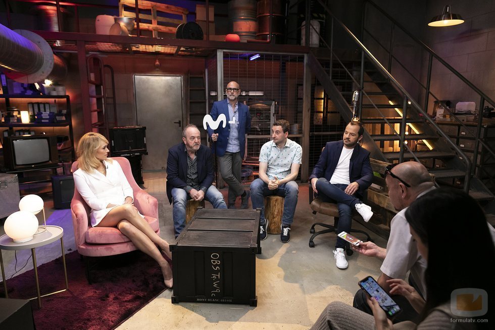 Fernando Jerez, Javier Pons, Ángel Martín y Patricia Conde, en el plató de 'Dar cera, pulir #0'