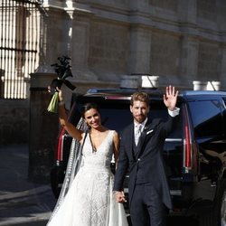 Pilar Rubio y Sergio Ramos, posando juntos en su boda