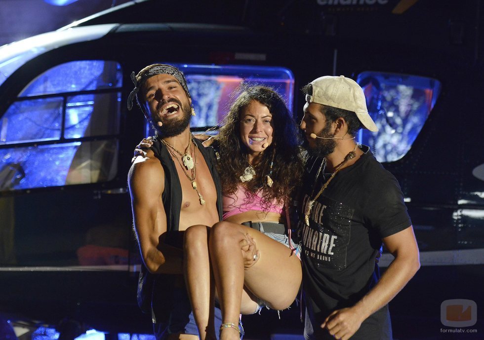 Mahi Masegosa con Fabio Colloricchio y Omar Montes en la gran final de 'Supervivientes 2019'