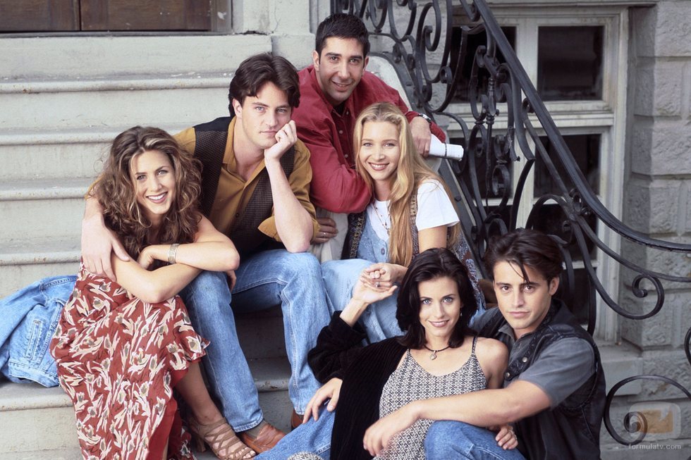 Los actores de 'Friends' posan en la escalera