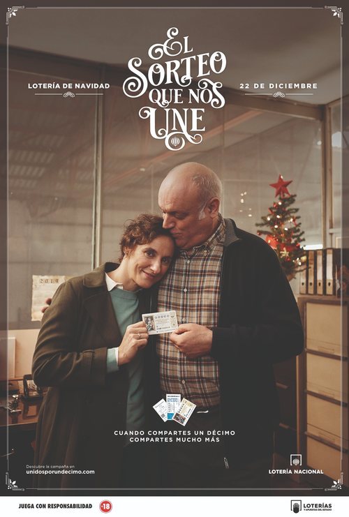 Póster del anuncio de la Lotería de Navidad 2019 con Emilio y Gloria