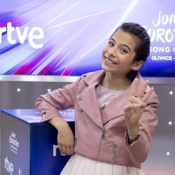 Melani García, sonriente en la rueda de prensa de RTVE después de Eurovisión Junior 2019