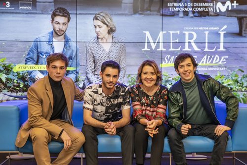 Carlos Cuevas, David Solans, María Pujalte y Pablo Capuz en la rueda de prensa de 'Merlí: Sapere Aude' en Barcelona