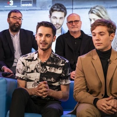 David Solans y Carlos Cuevas, en la rueda de prensa de 'Merlí: Sapere Aude' en Barcelona