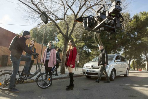 Daniel Grao, Oriol Cervera, María Rivera y Carmen Arrufat en el rodaje de 'HIT'