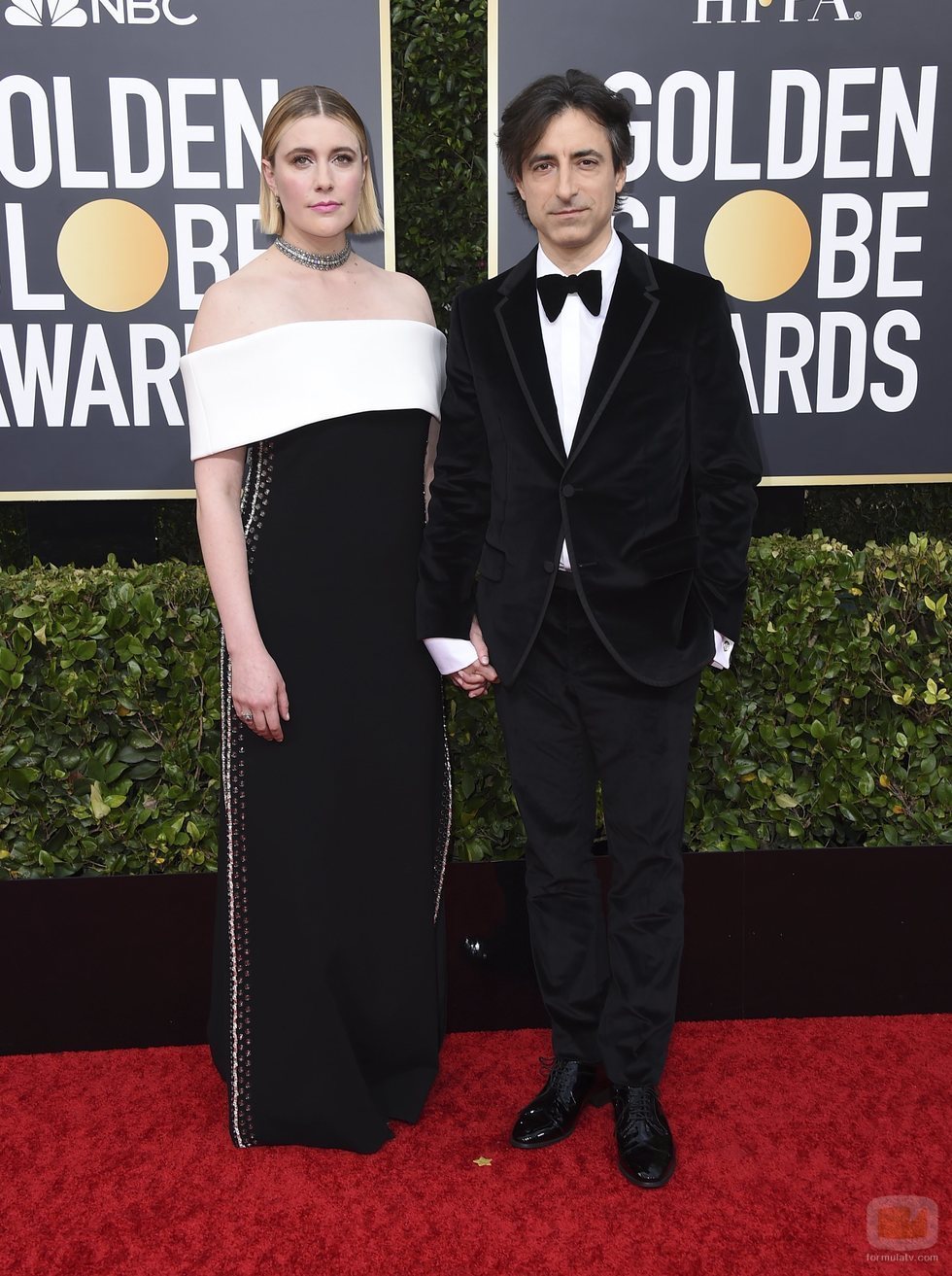 Greta Gerwig y Noah Baumbach en la alfombra roja de los Globos de Oro 2020