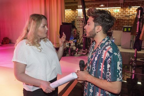 Nicoline Refsing y Blas Cantó en el primer ensayo de "Universo" para Eurovisión 2020