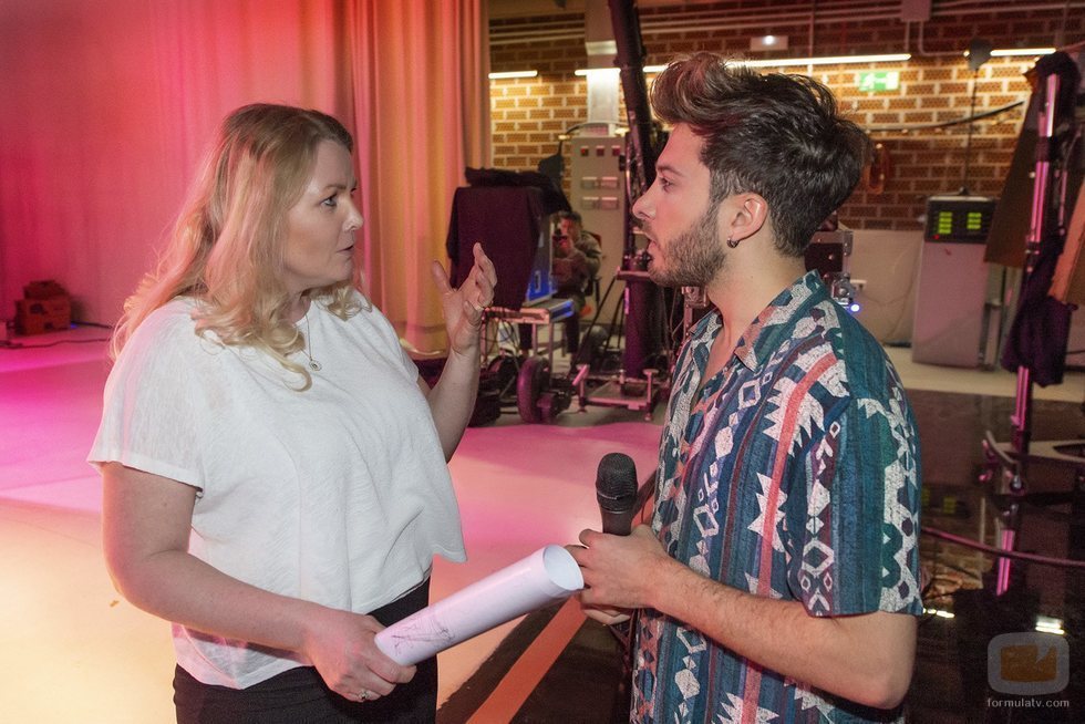 Nicoline Refsing y Blas Cantó en el primer ensayo de "Universo" para Eurovisión 2020