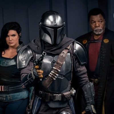 Cara Dune, Din Djarin y Greef Karga en la segunda temporada de 'The Mandalorian'