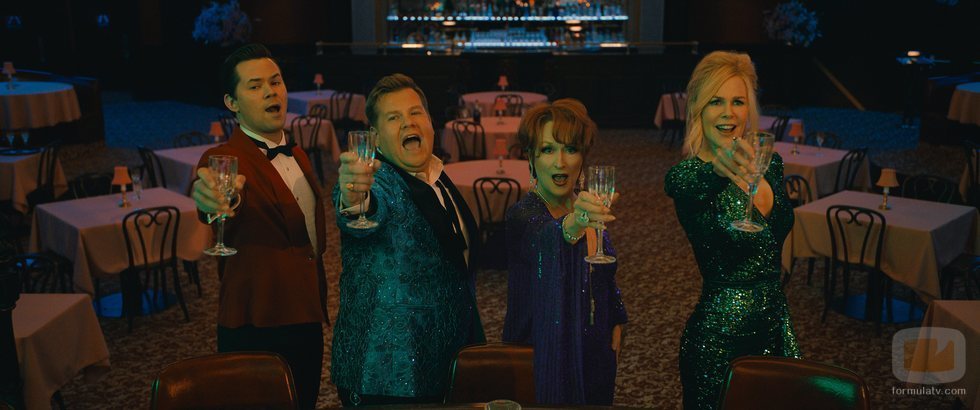 Andrew Rannells, James Corden, Meryl Streep y Nicole Kidman en 'The Prom'
