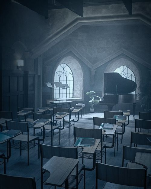 Un aula vacía de 'El Internado: Las Cumbres'