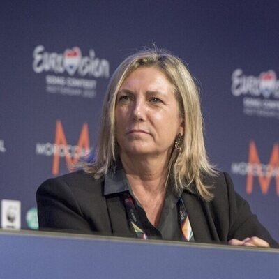 Ana María Bordas durante una rueda de prensa de Eurovisión
